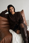 Button-Detail Brown Textured Knit Cardigan