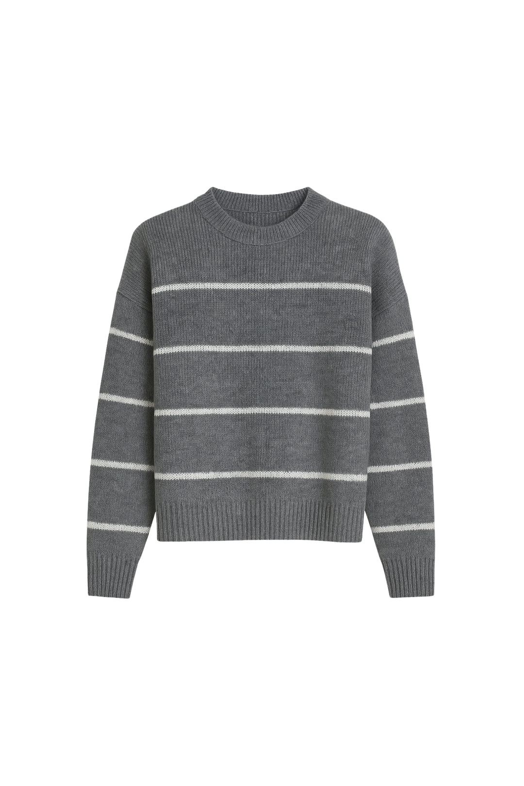 Çizgili Basic Gri Triko Kazak