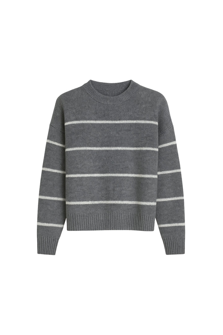 Çizgili Basic Gri Triko Kazak