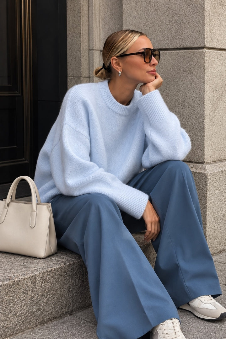 Crew Neck Baby Blue Basic Sweater