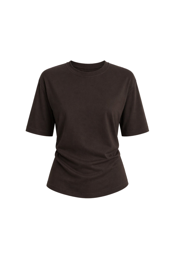 Bel Büzgülü Basic Kahverengi T-Shirt