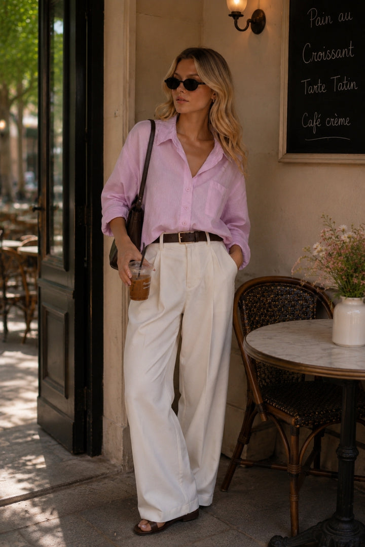 Cep Detay Basic Oversize Pembe Gömlek