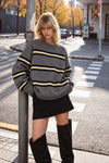 Striped Crew Neck Oversize Knit Anthracite Sweater