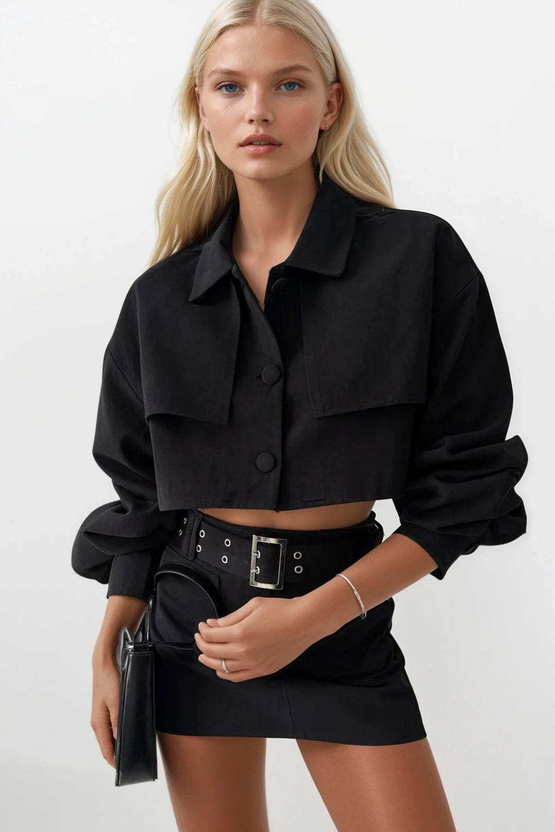 Belt Detail Black Mini Skirt 