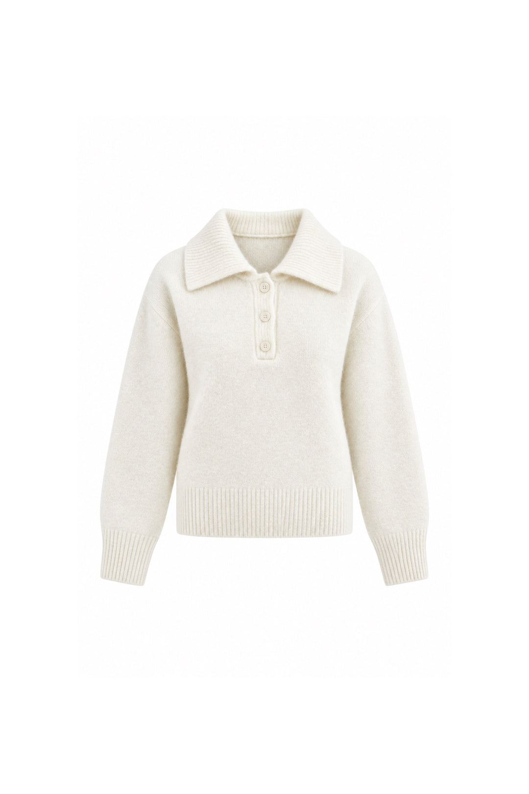 Ecru Buttoned Polo Neck Knitwear Sweater