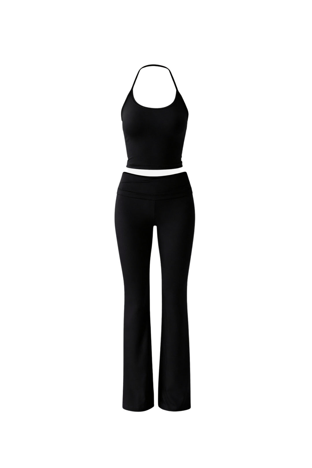 İp Askılı Bluz Wide Leg Pantolon Siyah İkili Takım