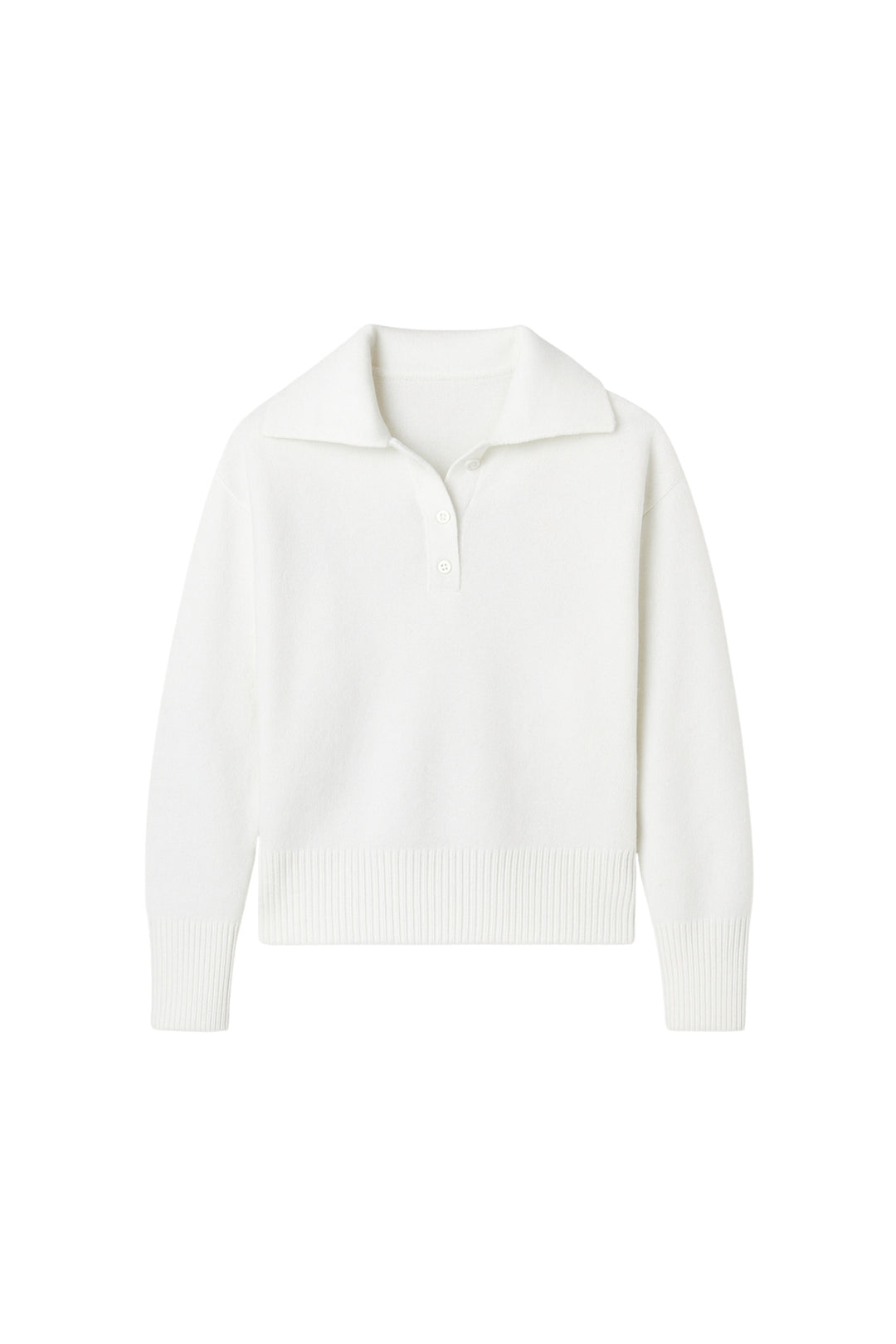 Polo Yaka Ekru Düğmeli Triko Kazak