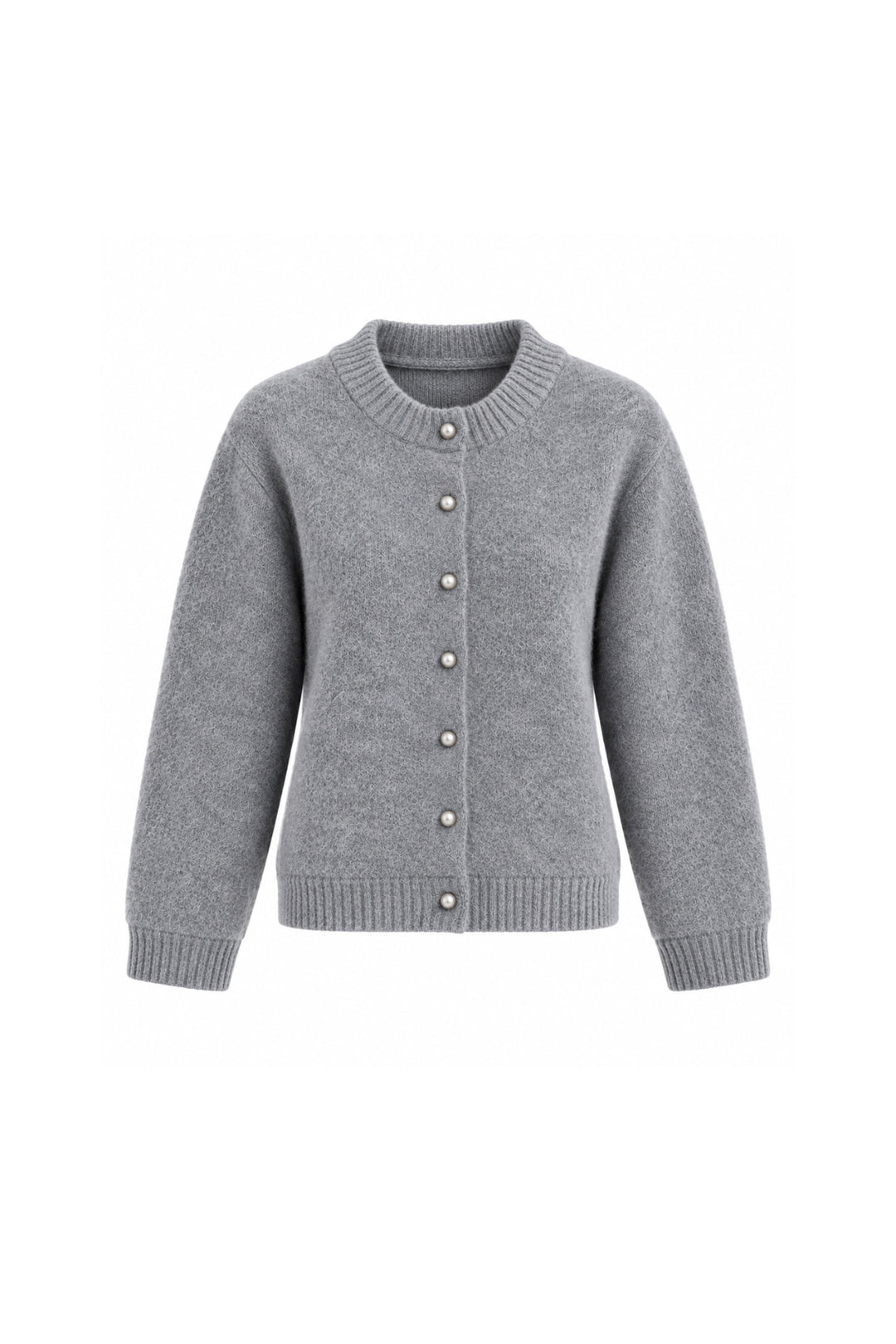 Button Detail Grey Textured Knit Cardigan