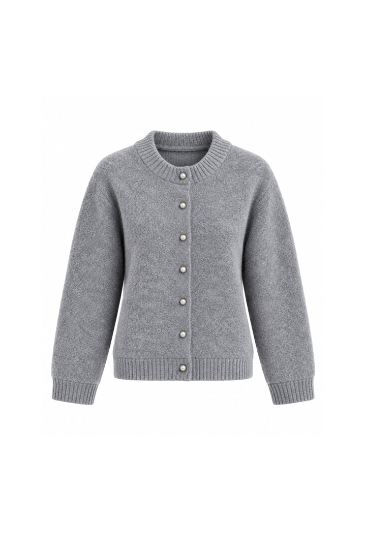 Button Detail Grey Textured Knit Cardigan
