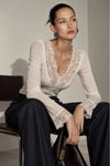 Lace Detail V Neck White Transparent Blouse