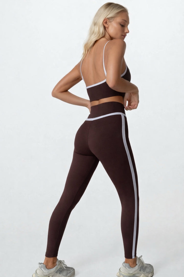 Biye Detaylı Yüksek Bel Kahverengi Tayt