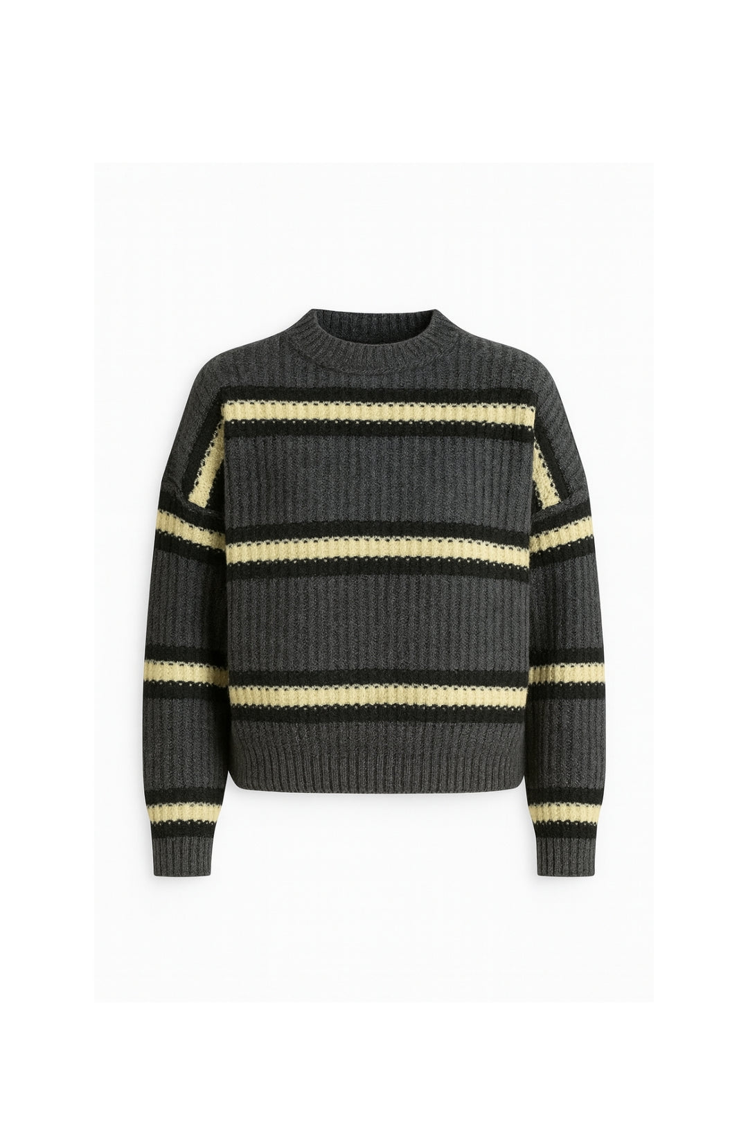 Çizgili Bisiklet Yaka Antrasit Triko Kazak