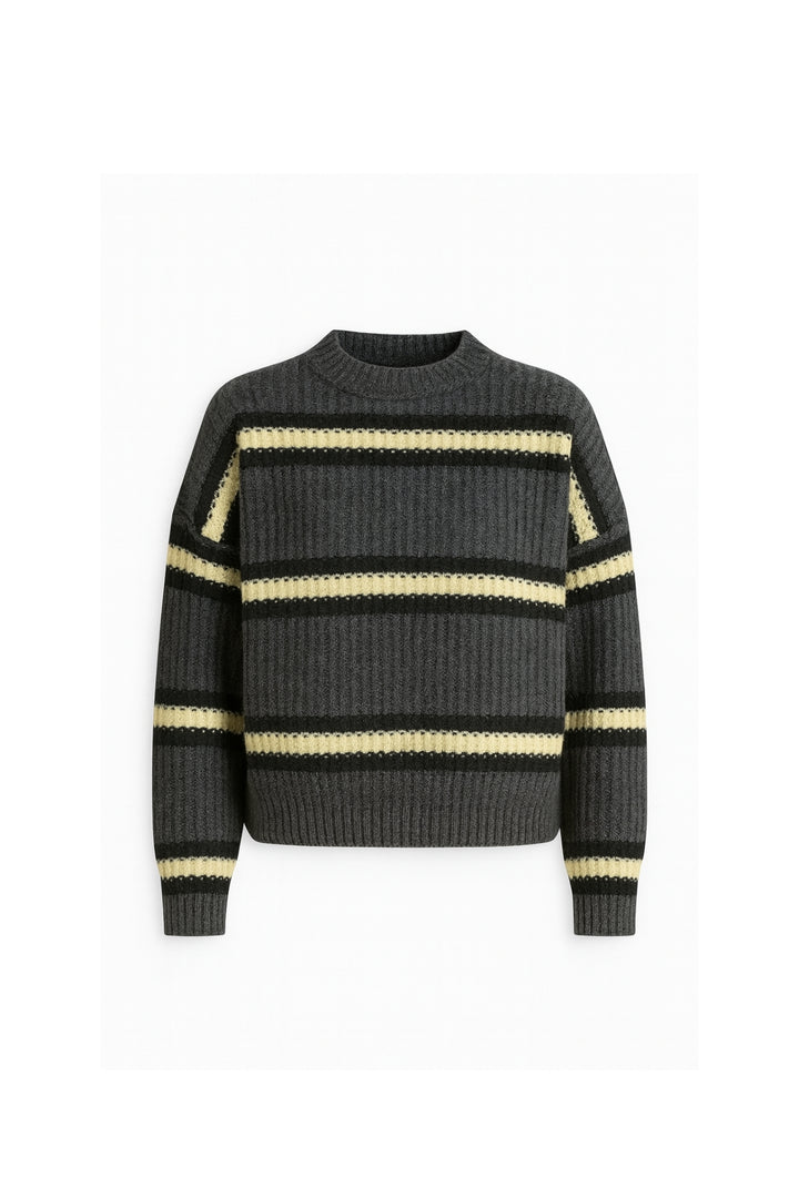 Çizgili Bisiklet Yaka Antrasit Triko Kazak