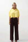 Polo Neck Crop Textured Yellow Blouse 