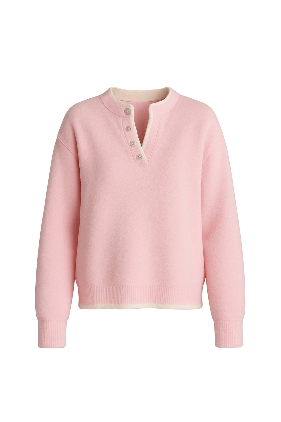 Düğme Detay Basic Pembe Triko Kazak