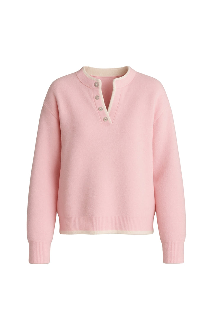 Düğme Detay Basic Pembe Triko Kazak