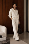 Ecru Buttoned Polo Neck Knitwear Sweater