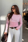 Gipe Detay Bel Oturtmalı Kayık Yaka Pembe Bluz