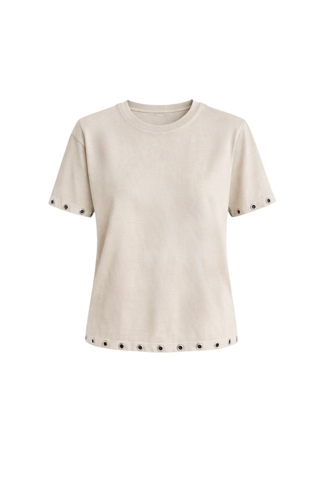 Yıkama Efektli Kuşgözü Detay Bej Tişört