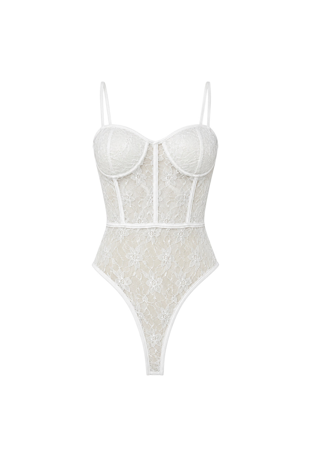 Glop Detay Askılı Beyaz Güpür Bodysuit