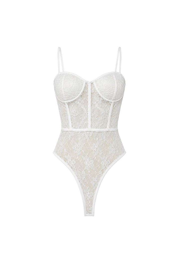Glop Detay Askılı Beyaz Güpür Bodysuit