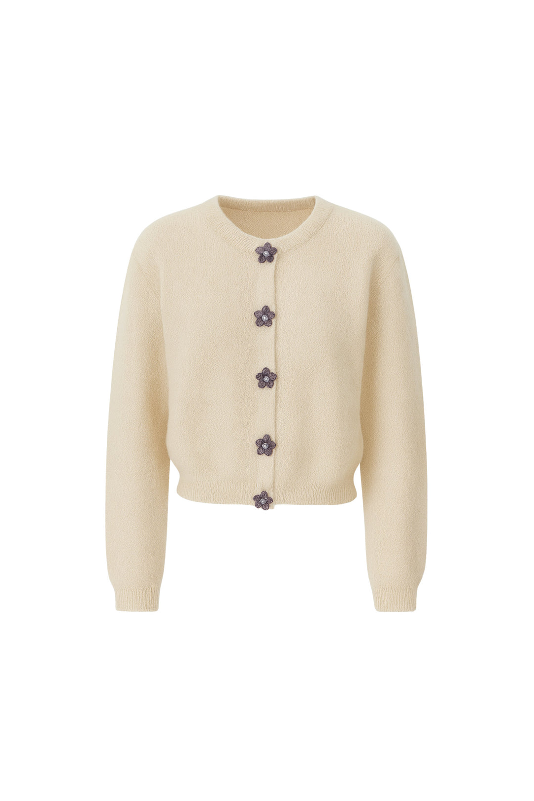 Çiçek Aksesuarlı Yumuşak Dokulu Bej Triko Hırka