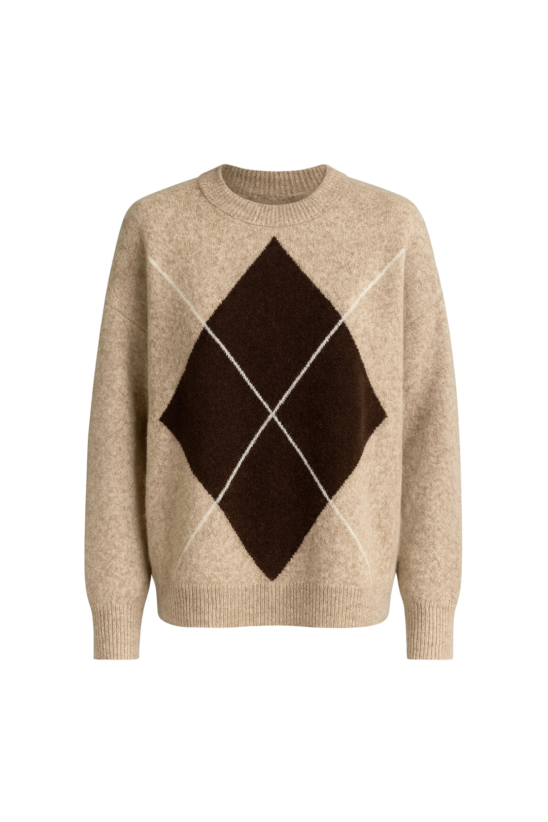 Baklava Desen Bisiklet Yaka Bej Triko Kazak