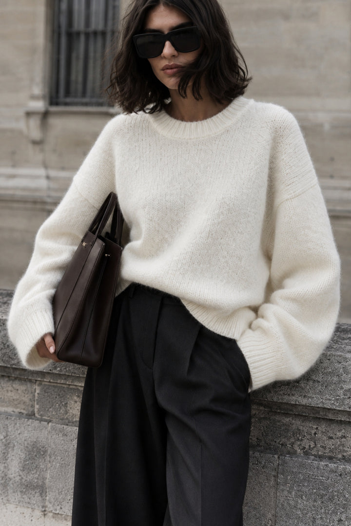 Crew Neck Basic Ecru Sweater