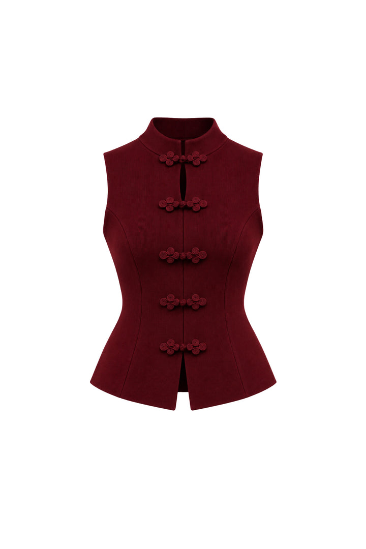 Aksesuar Detay Kolsuz Triko Bordo Bluz