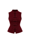 Aksesuar Detay Kolsuz Triko Bordo Bluz