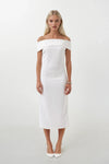 Omuz Katlama Detay Maxi Beyaz Elbise