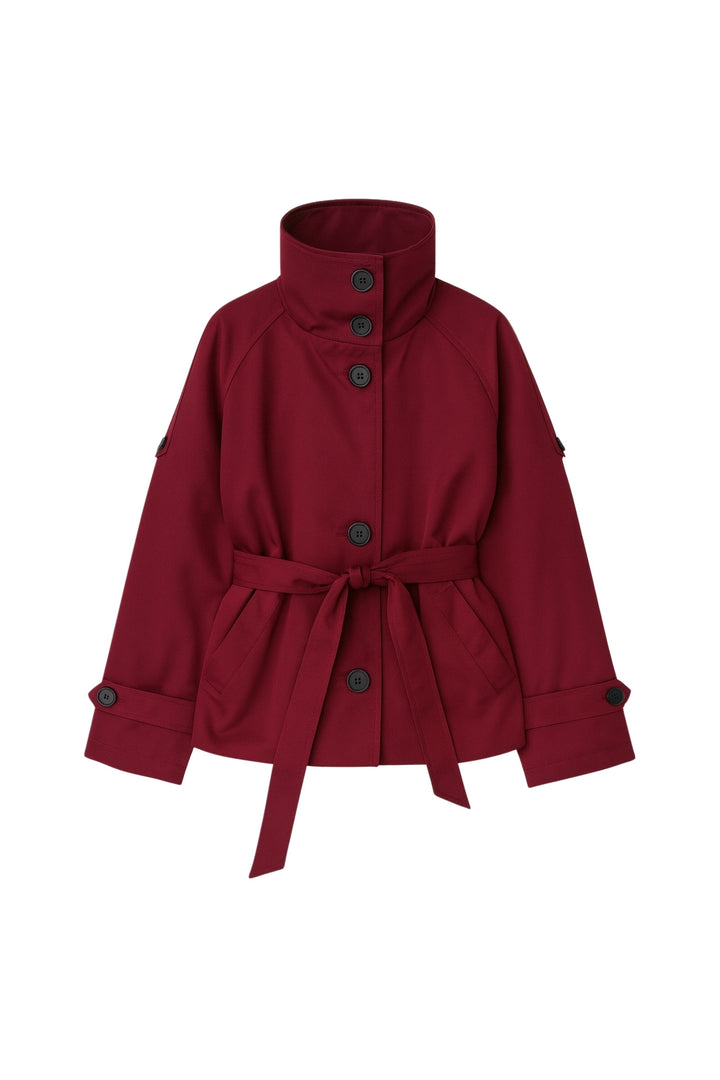Dik Yaka Crop Bordo Trençkot
