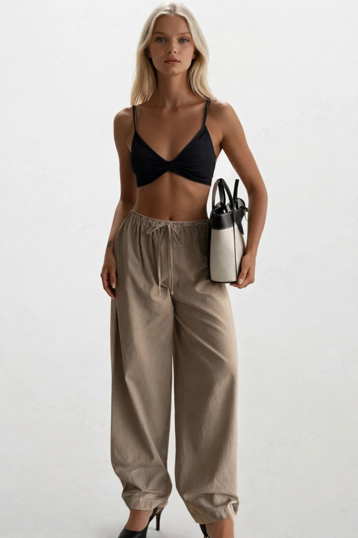 Bağcık Detay Pamuklu Taş Pantolon