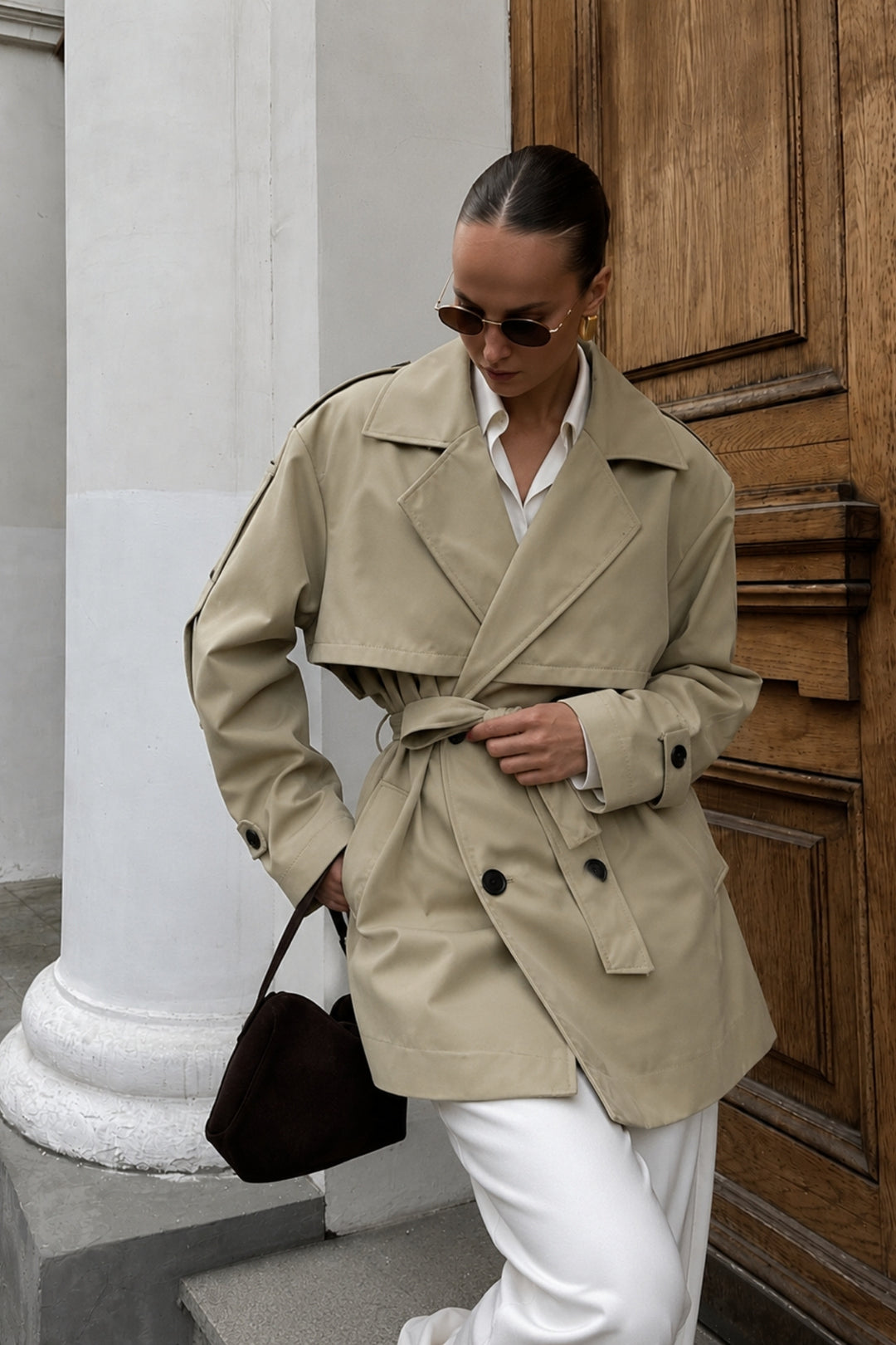 Belt Detail Basic Khaki Trench Coat
