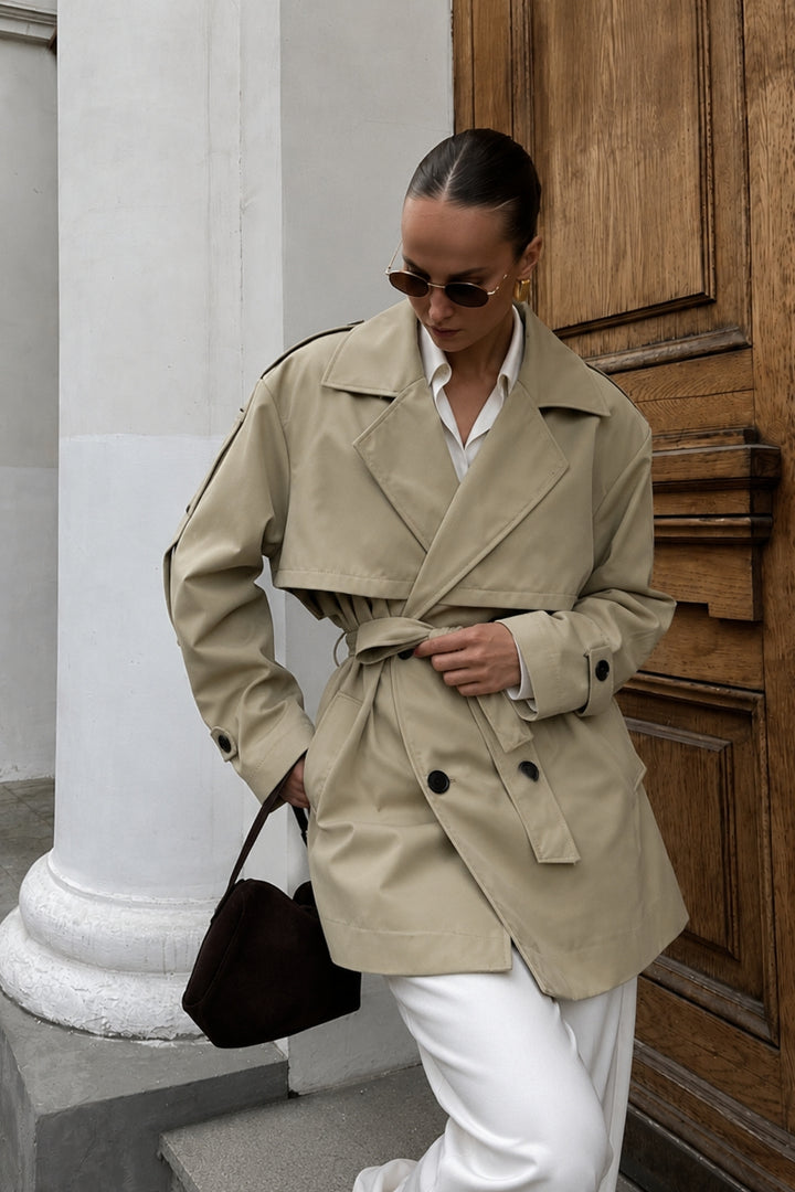 Belt Detail Basic Khaki Trench Coat