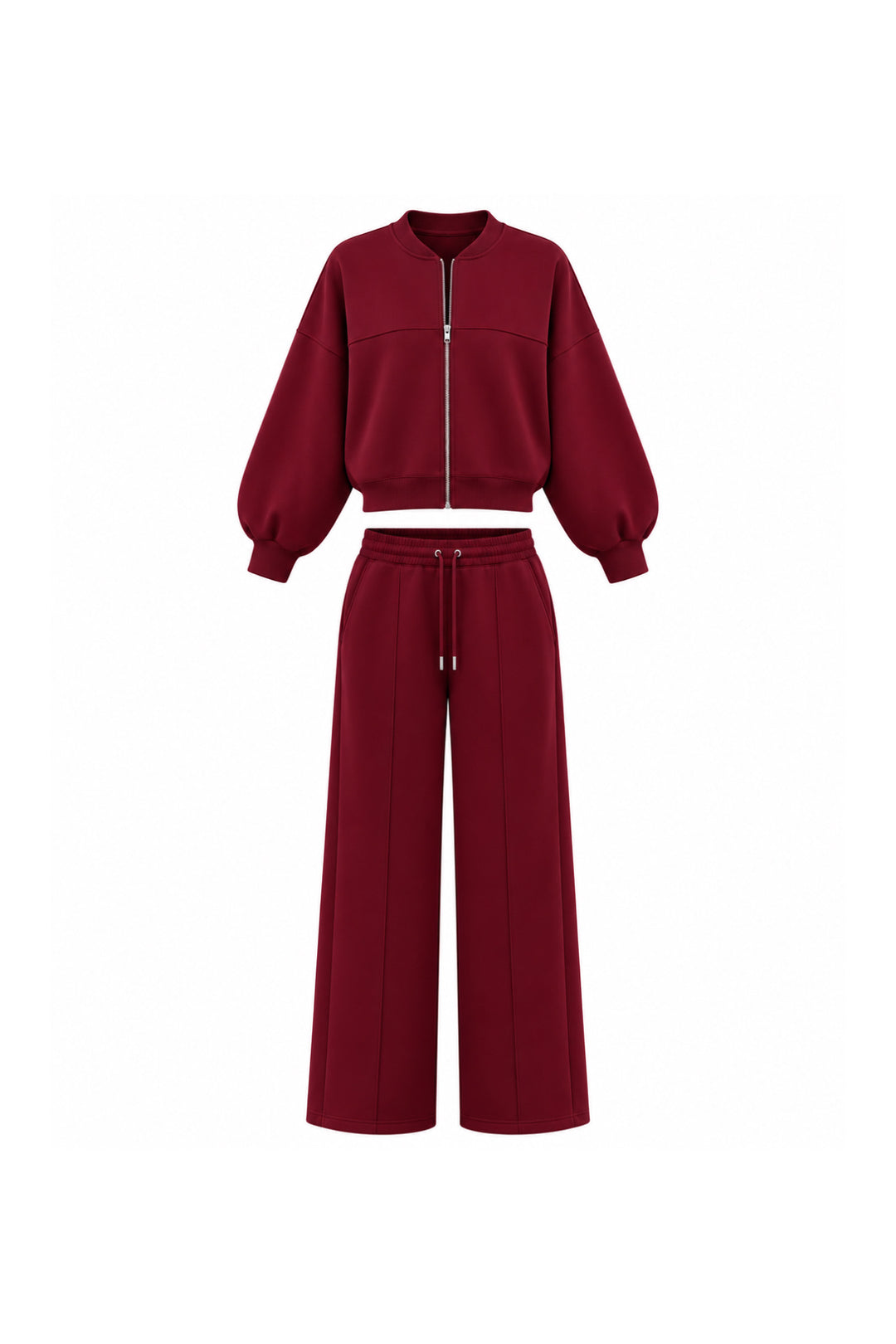 Fermuar Detay Hakim Yaka Sweatshirt Eşofman Bordo İkili Takım