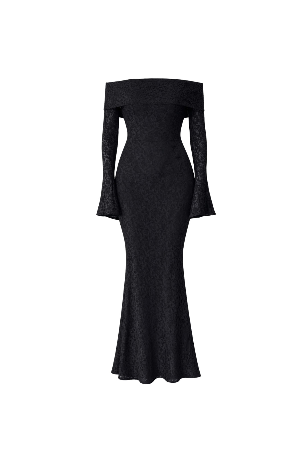 Madonna Yaka Dantelli Siyah Maxi Elbise