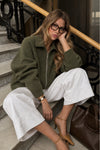 Fisherman's Rib Knitted Jumper with Zip Detail in Khaki