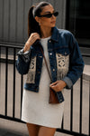Saçak Detay Basic Koyu Mavi Denim Ceket