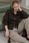 Polo Collar Button Detail Brown Knit Cardigan