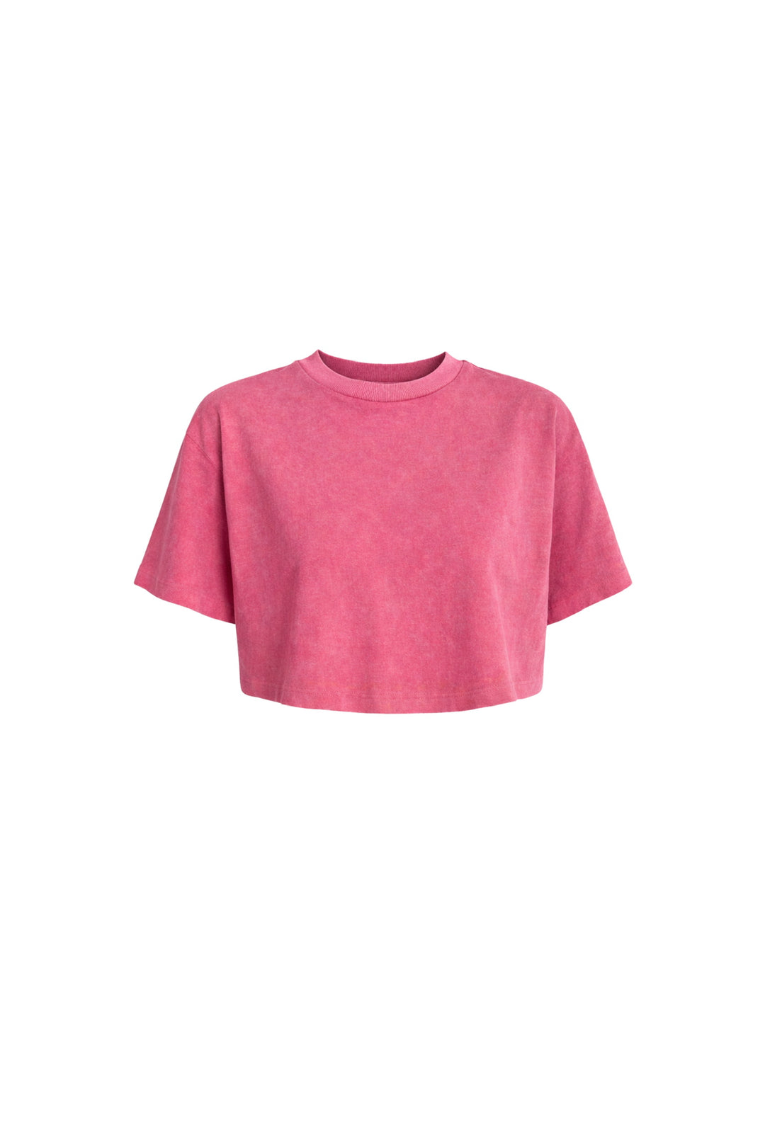 Yıkama Efektli Pembe Crop Tişört