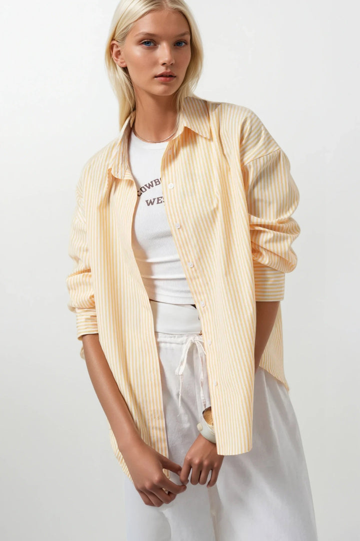 Çizgili Basic Sarı Gömlek