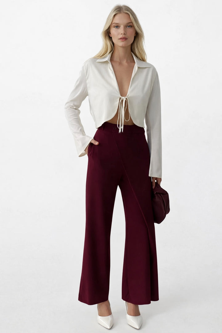 Anvelop Detay Asimetrik Bordo Pantolon