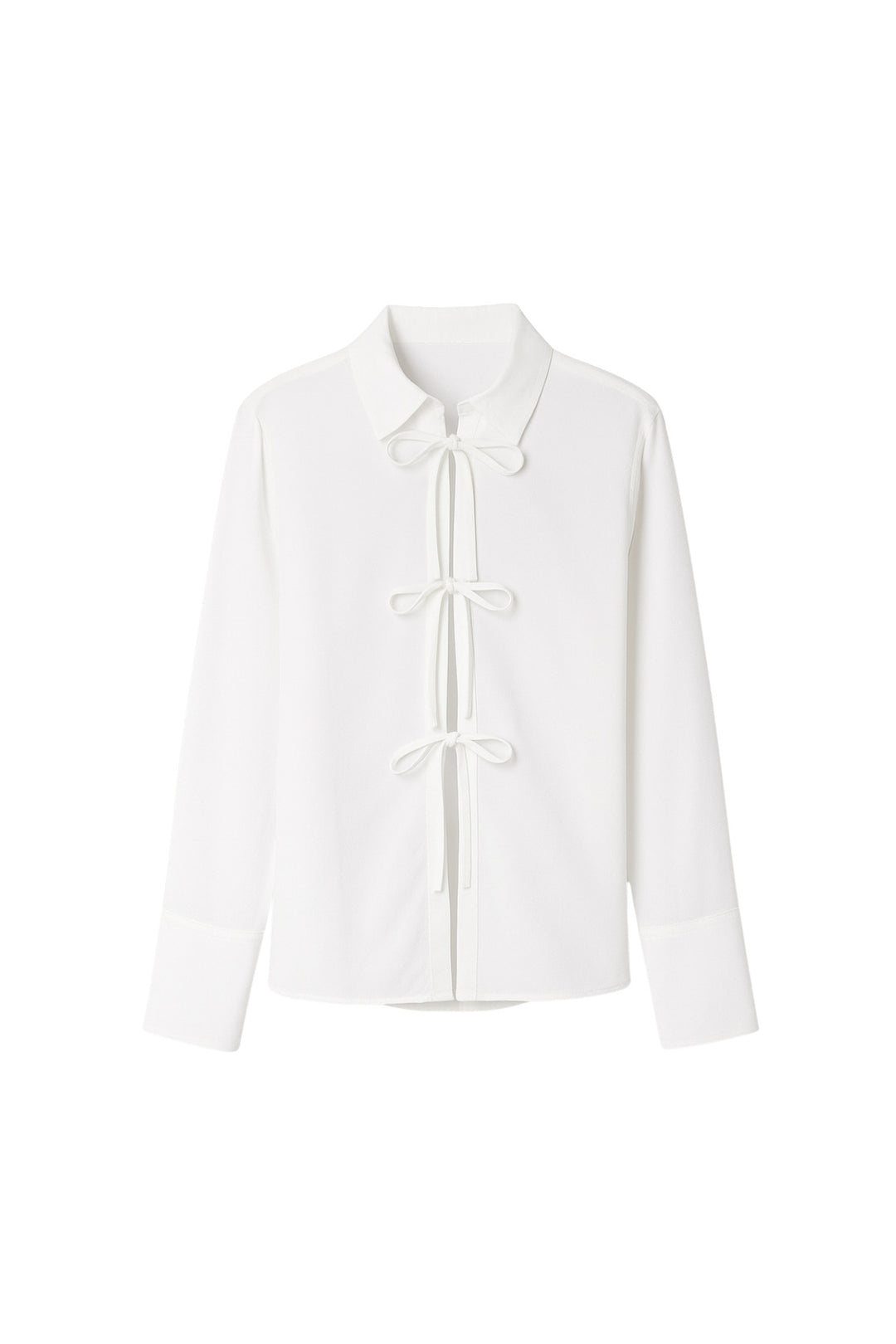 Bağlama Detay Saten Beyaz Gömlek