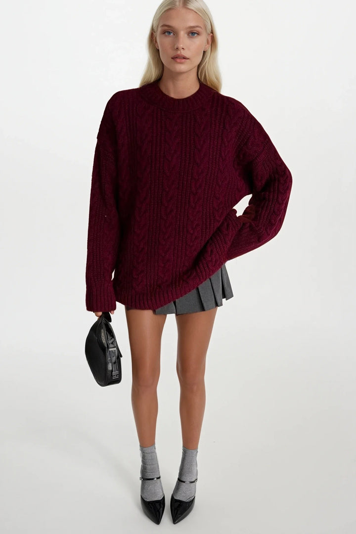 Örgü Desen Bordo Basic Triko Kazak