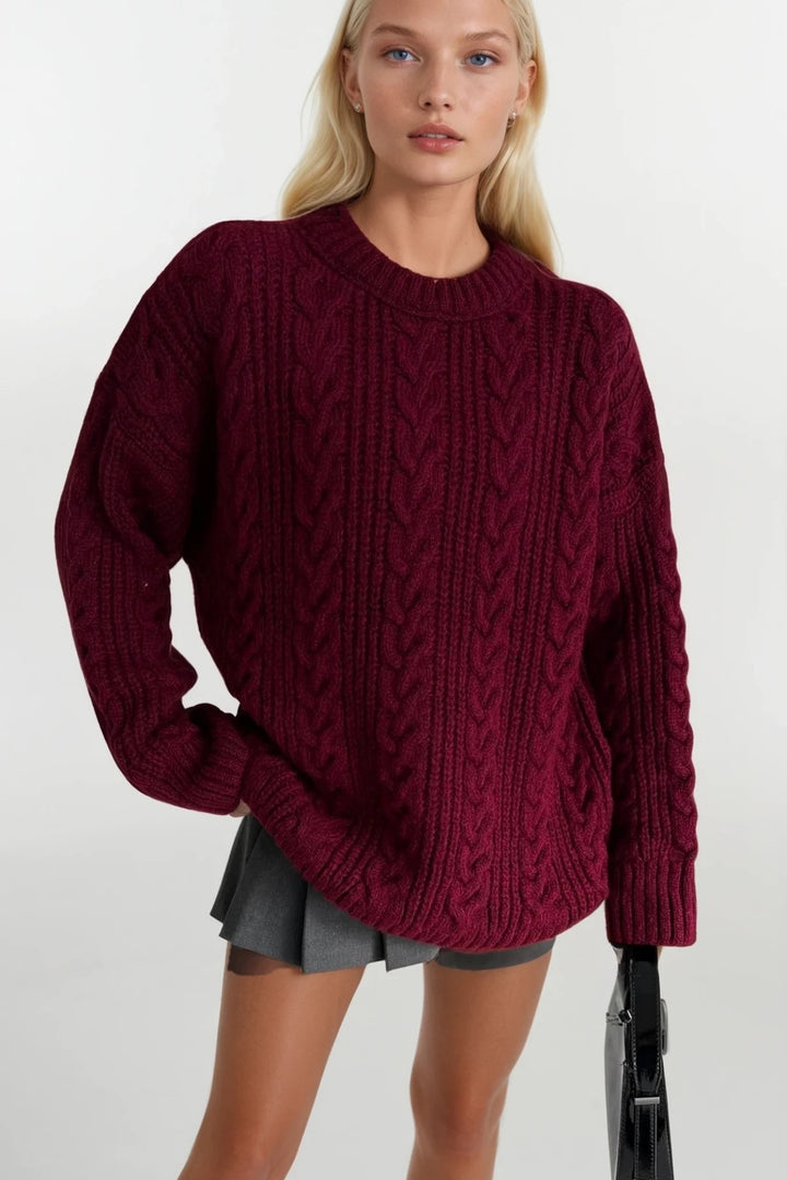 Örgü Desen Bordo Basic Triko Kazak