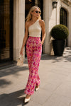 Desenli Saten Pembe Pantolon