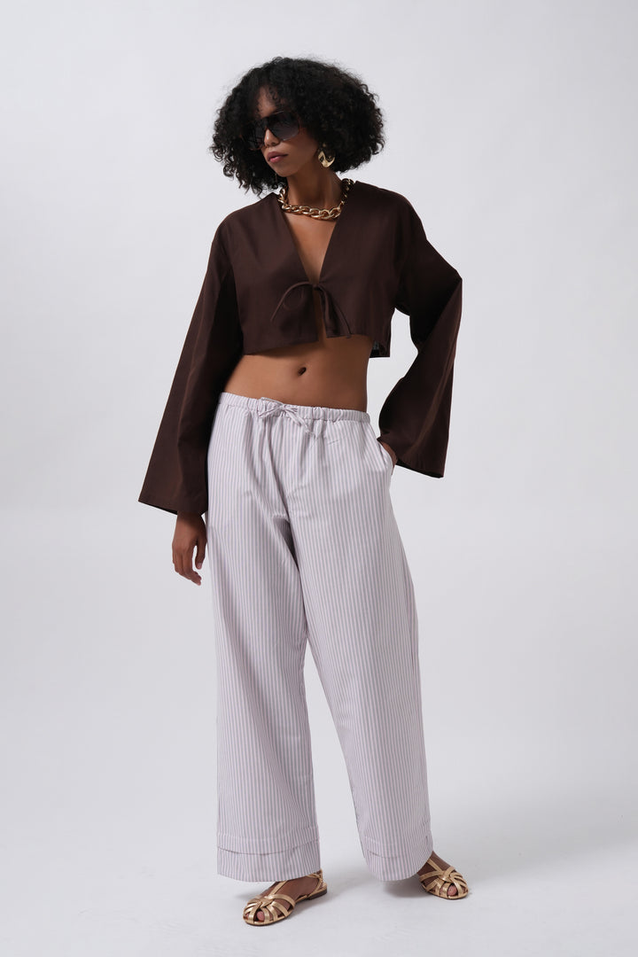 Striped Elastic Waist Pink Trousers 