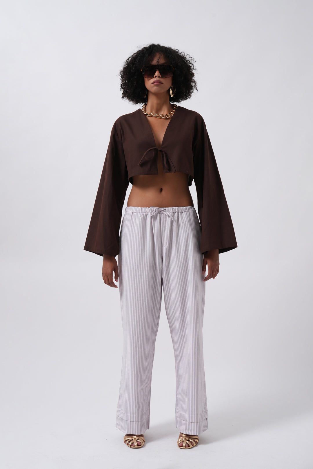 Striped Elastic Waist Pink Trousers 