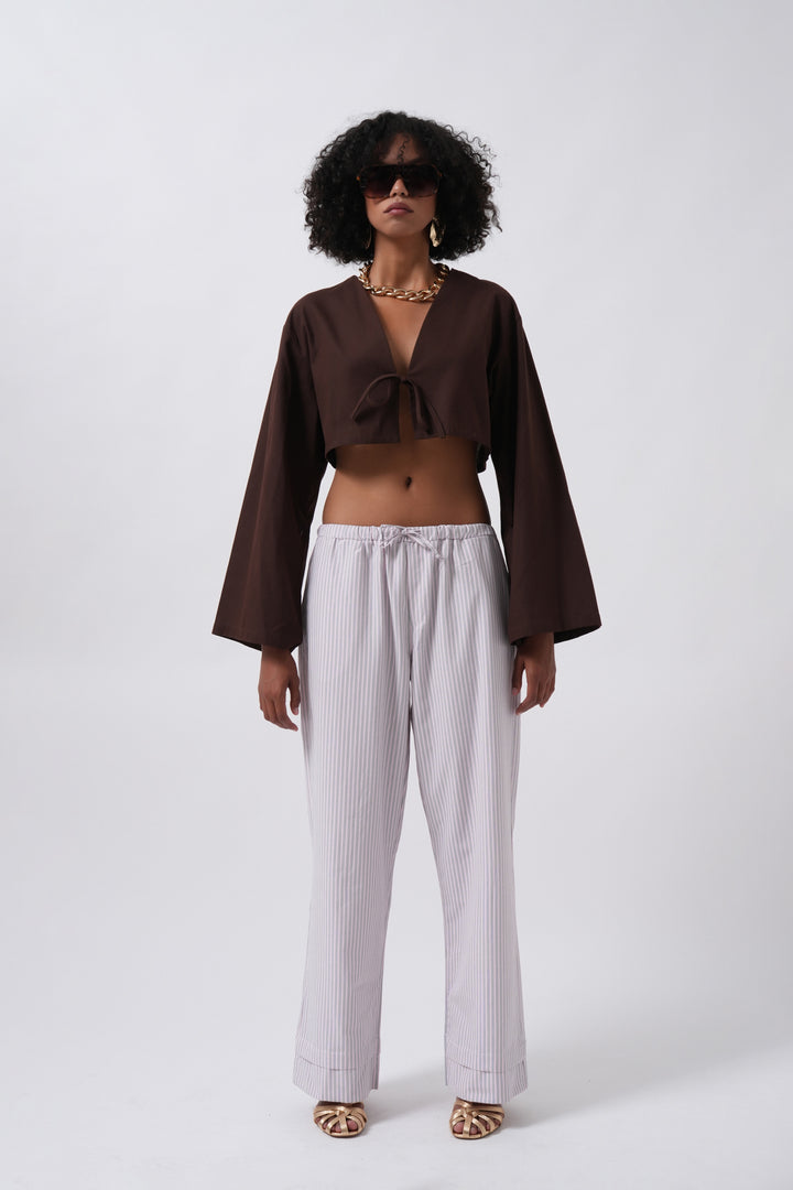 Striped Elastic Waist Pink Trousers 